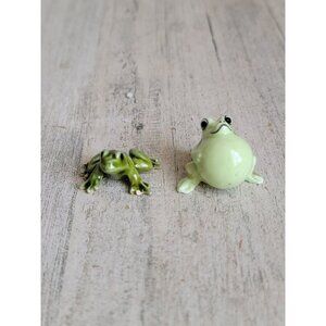 Ceramic miniature green frog ribbit unique set decor figure
